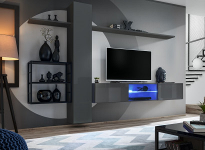 Wohnzimmermöbel Wohnwand 270 cm Wandschrank Einrichtung Grau Luxus Wand Regale